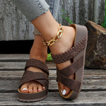 Women's Crisscross Strap Platform Slide Sandals – Chunky Slip-On Sandals for Summer