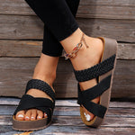 Women's Crisscross Strap Platform Slide Sandals – Chunky Slip-On Sandals for Summer
