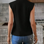 Women's Sleeveless High Neck Blouse with Shoulder Pads – Smart Casual Workwear Top