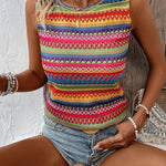 Women's Aztec Print Sleeveless Tank Top – Fitted Crew Neck Boho Summer Top