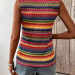 Women's Aztec Print Sleeveless Tank Top – Fitted Crew Neck Boho Summer Top