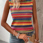Women's Aztec Print Sleeveless Tank Top – Fitted Crew Neck Boho Summer Top
