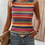 Women's Aztec Print Sleeveless Tank Top – Fitted Crew Neck Boho Summer Top