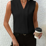 Women's Pleated V-Neck Sleeveless Tank Top – Fitted Workwear Top for Summer