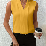 Women's Pleated V-Neck Sleeveless Tank Top – Fitted Workwear Top for Summer
