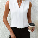 Women's Pleated V-Neck Sleeveless Tank Top – Fitted Workwear Top for Summer